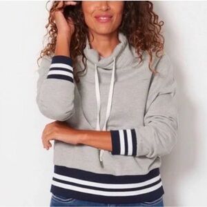 Evereve Gray and Navy Cowl Neck Sweater